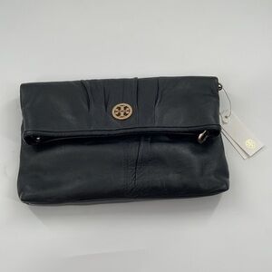 TORY BURCH Black Messenger Fold Over Magnetic Shoulder Bag